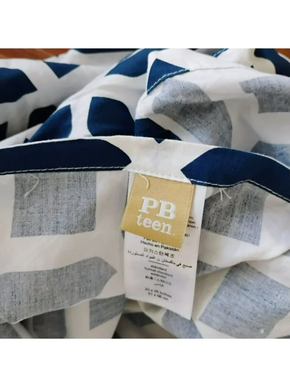 Pottery Barn Teen Peyton Geometric Queen Duvet Cover & 2 Pillow Shams Blue White